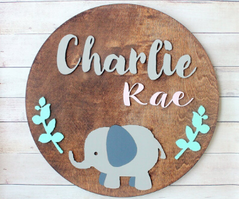 Wooden Name Signs for Nursery Elephant